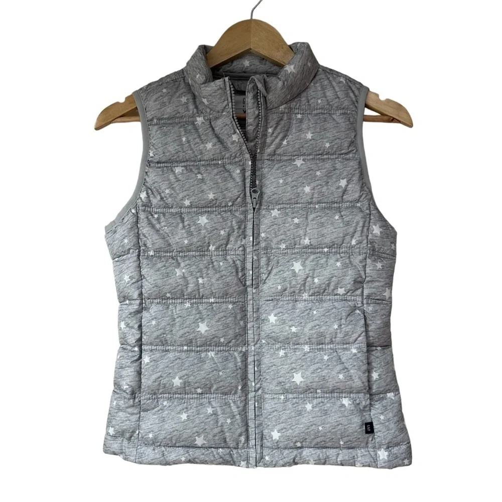 GAP Kids Silver Gray Puffer Vest with White Stars, XL, 12